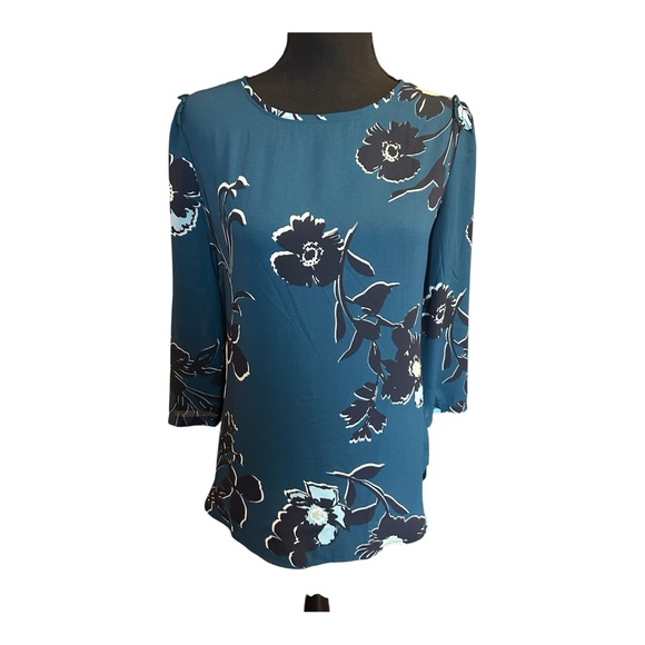 Van Heusen Tops - Van Heusen Women Teal Floral 3/4 Sleeve Blouse Top Size Extra Small